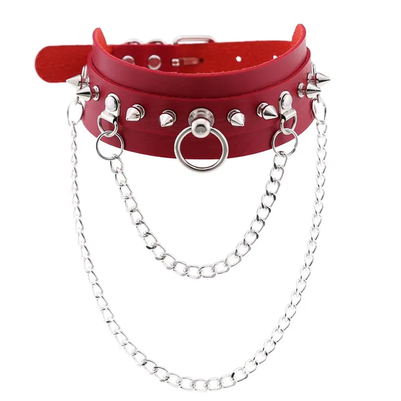 "PUNK RIVET RING CHAIN" CHOKER D070814