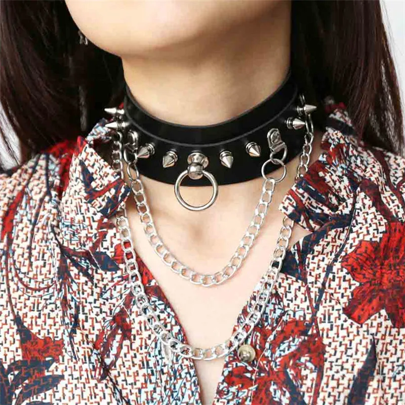 "PUNK RIVET RING CHAIN" CHOKER D070814