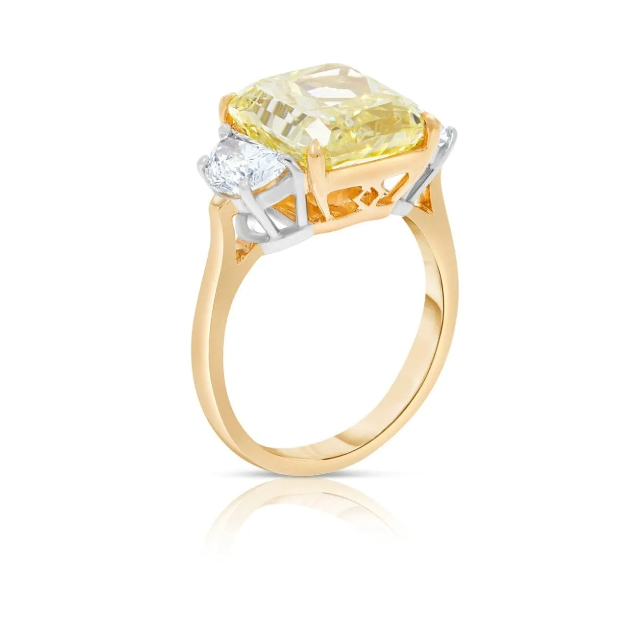 Radiant Cut 6.37 ct Platinum & 18K Yellow Gold Fancy Intense Yellow Diamond Engagement Ring