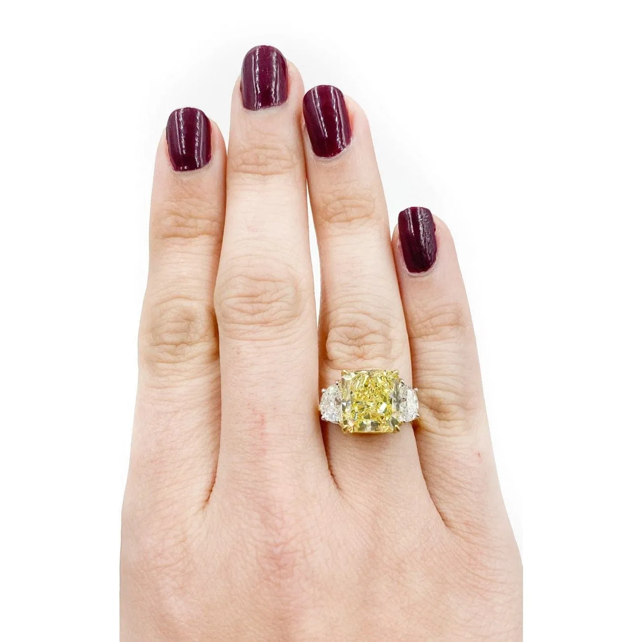 Radiant Cut 6.37 ct Platinum & 18K Yellow Gold Fancy Intense Yellow Diamond Engagement Ring