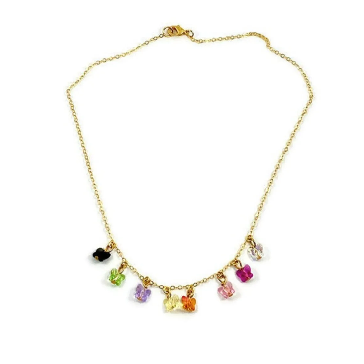 Rainbow Butterfly Choker 14K Gold Necklace