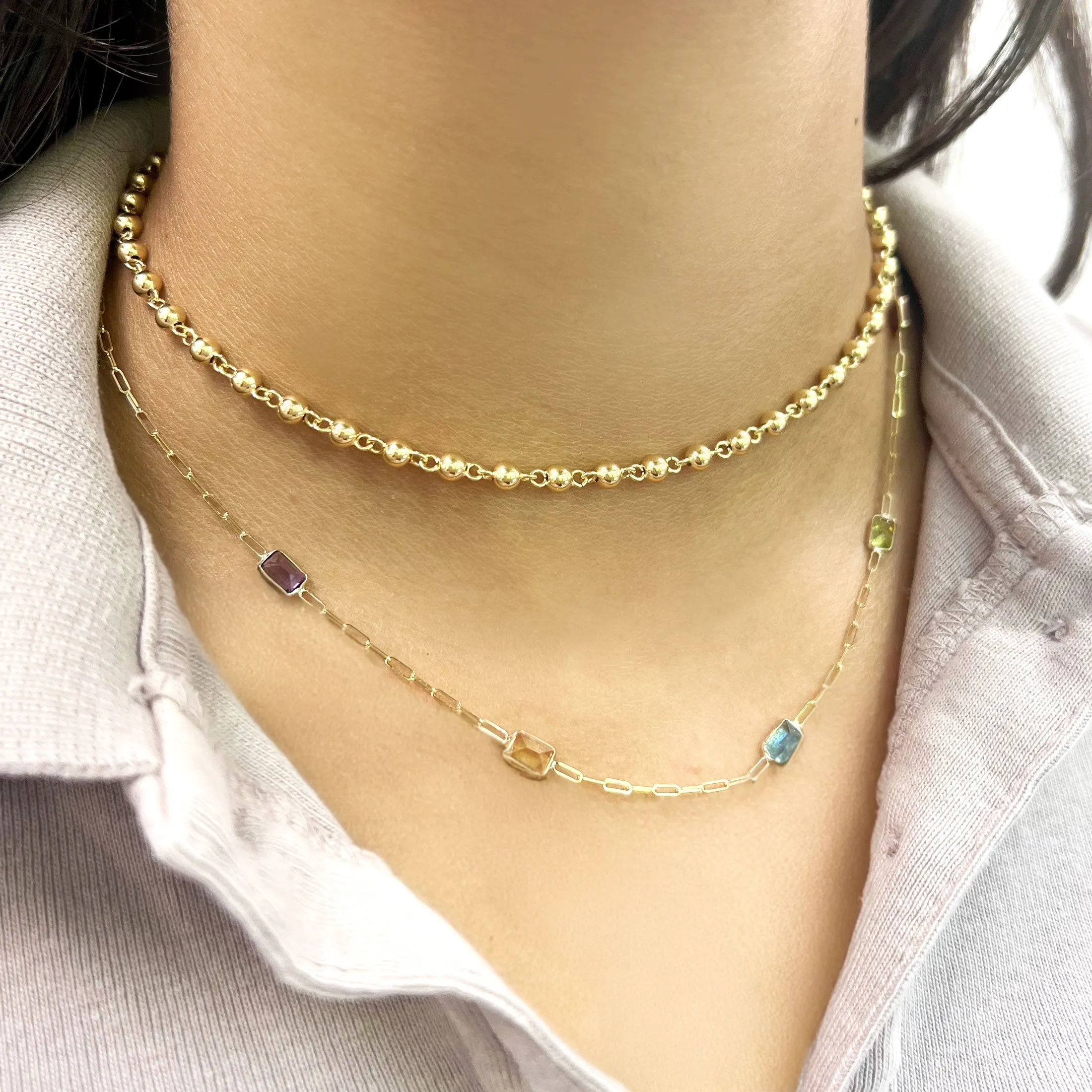 Rainbow Gemstone Paperclip Necklace