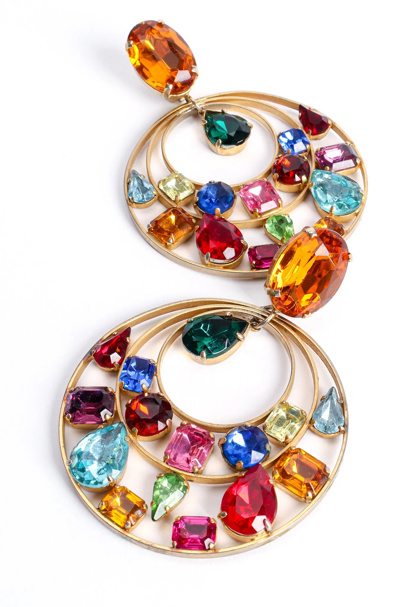 Rainbow Jeweled Hoop Drop Earrings