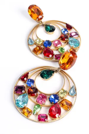 Rainbow Jeweled Hoop Drop Earrings