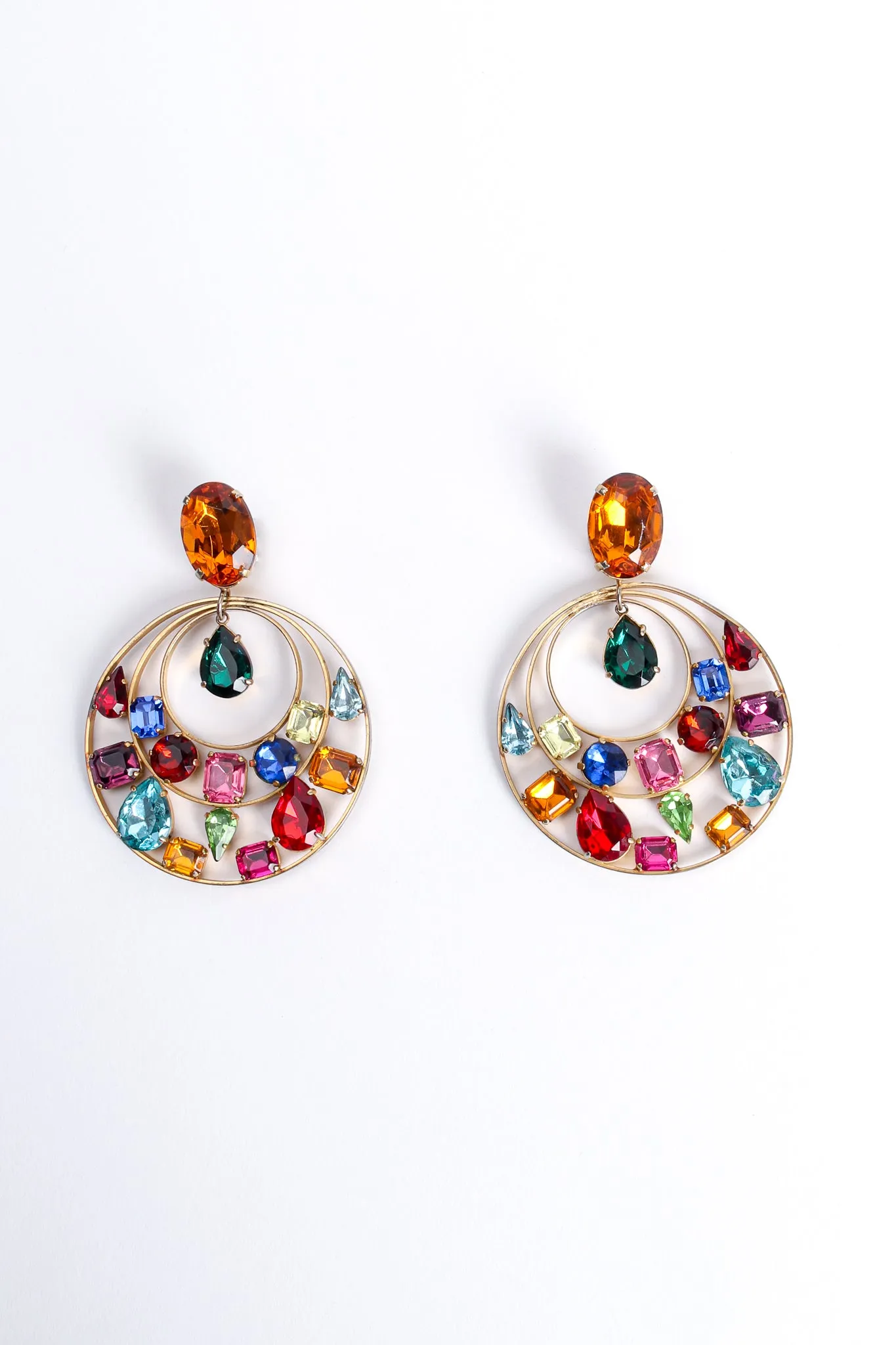 Rainbow Jeweled Hoop Drop Earrings