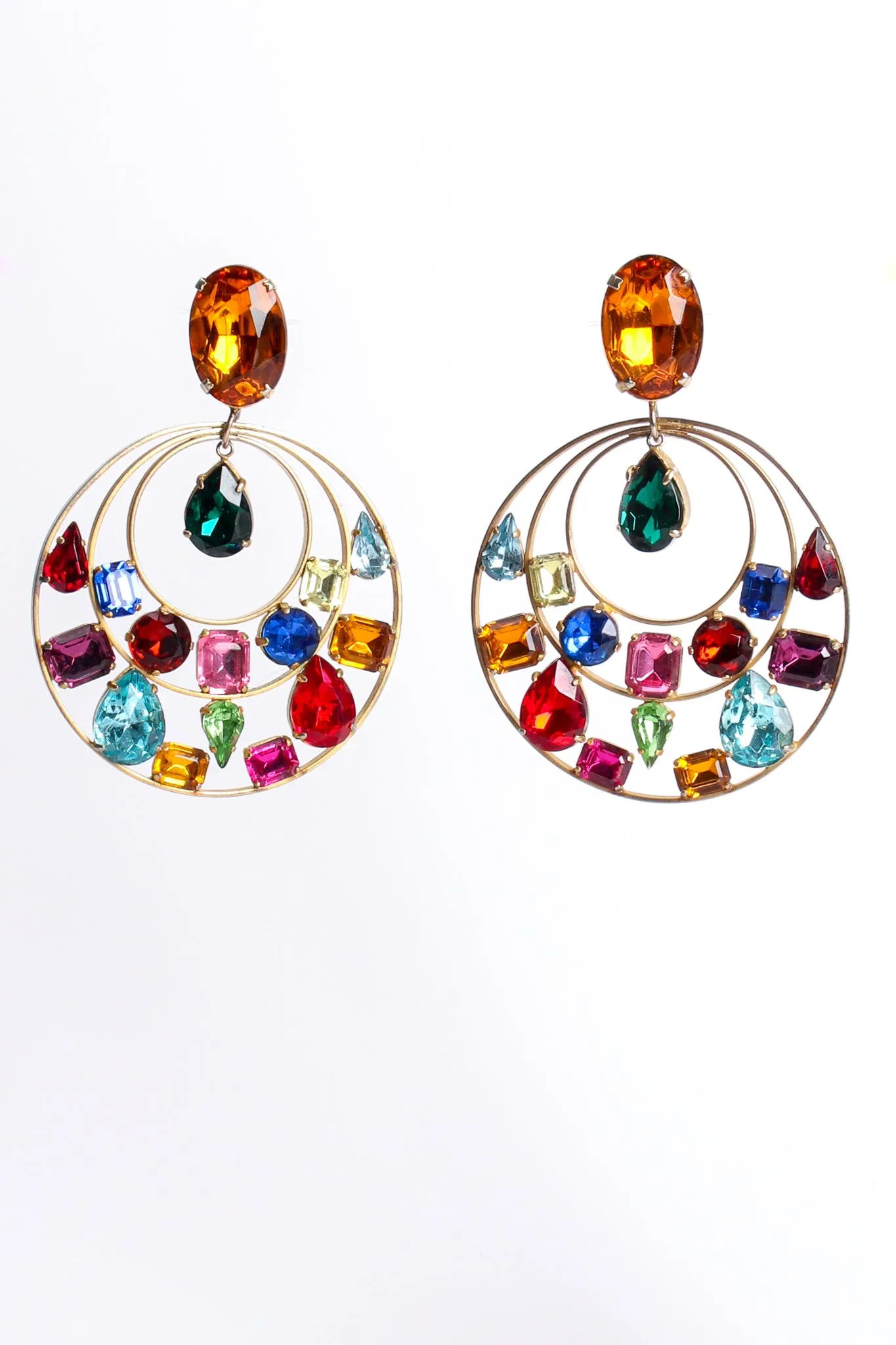 Rainbow Jeweled Hoop Drop Earrings
