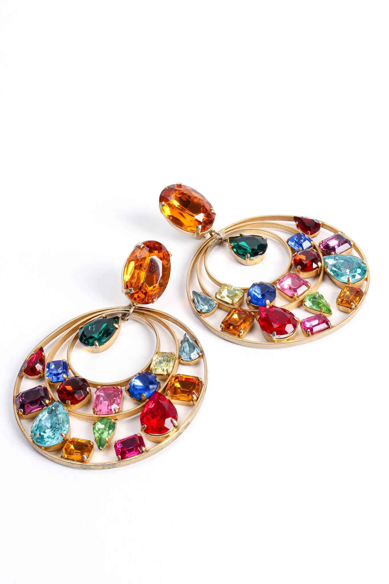 Rainbow Jeweled Hoop Drop Earrings