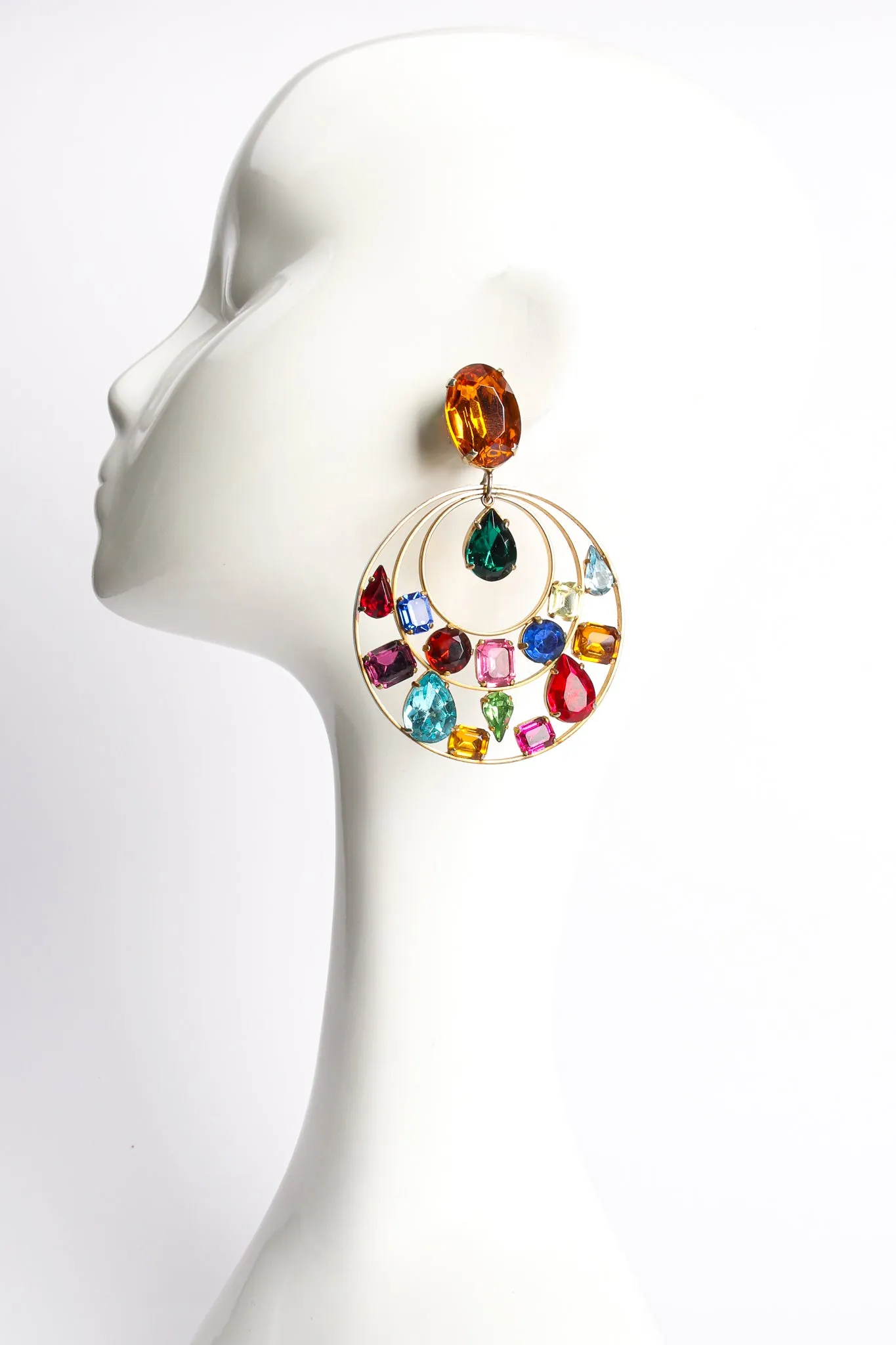 Rainbow Jeweled Hoop Drop Earrings