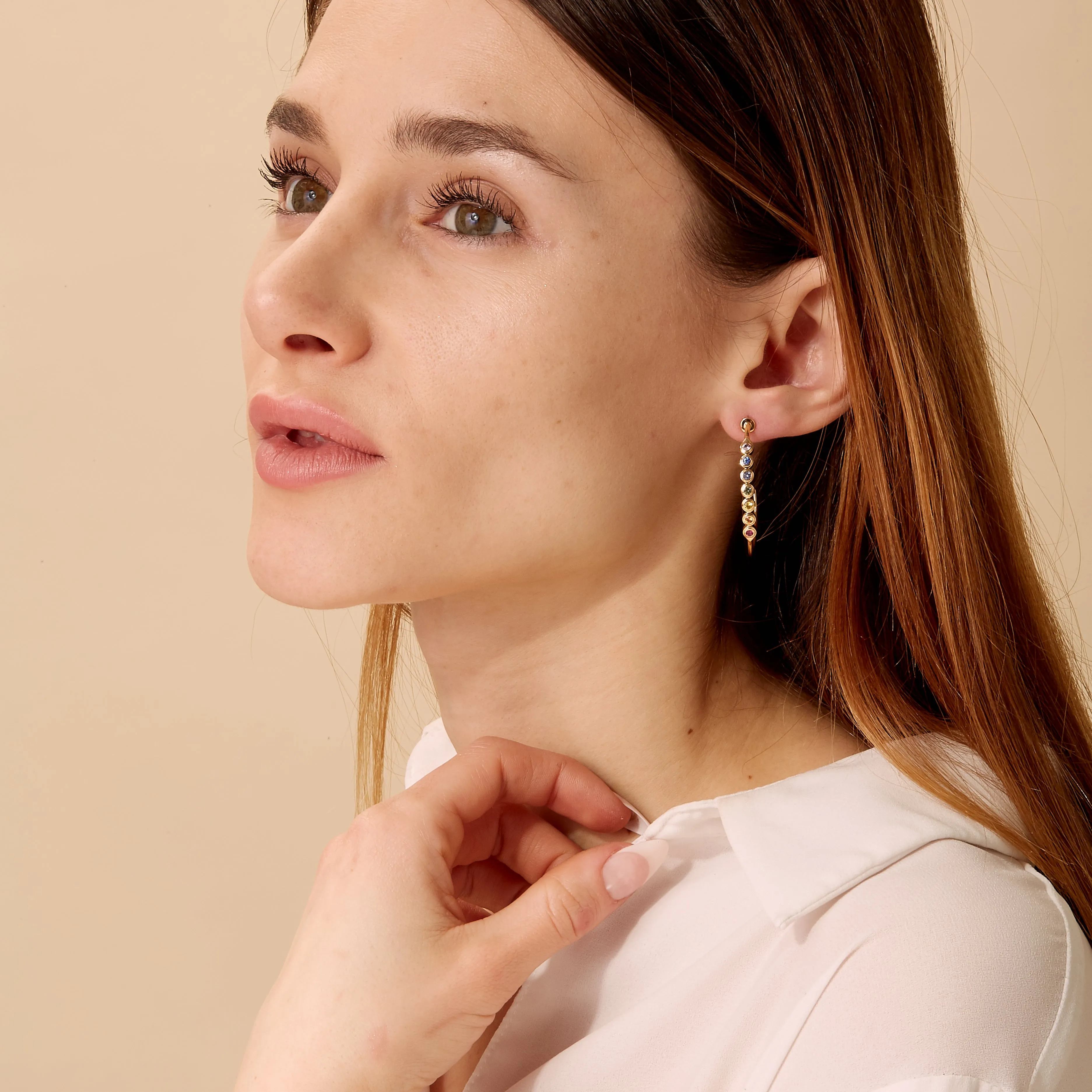 Rainbow Sapphire Hoops