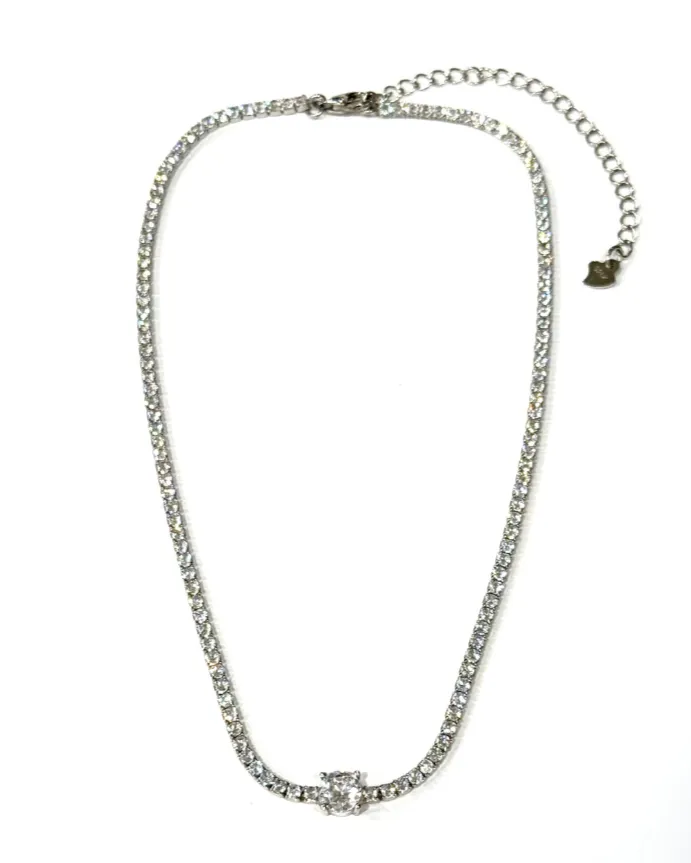 Raven Tennis Choker With Single Round Stone