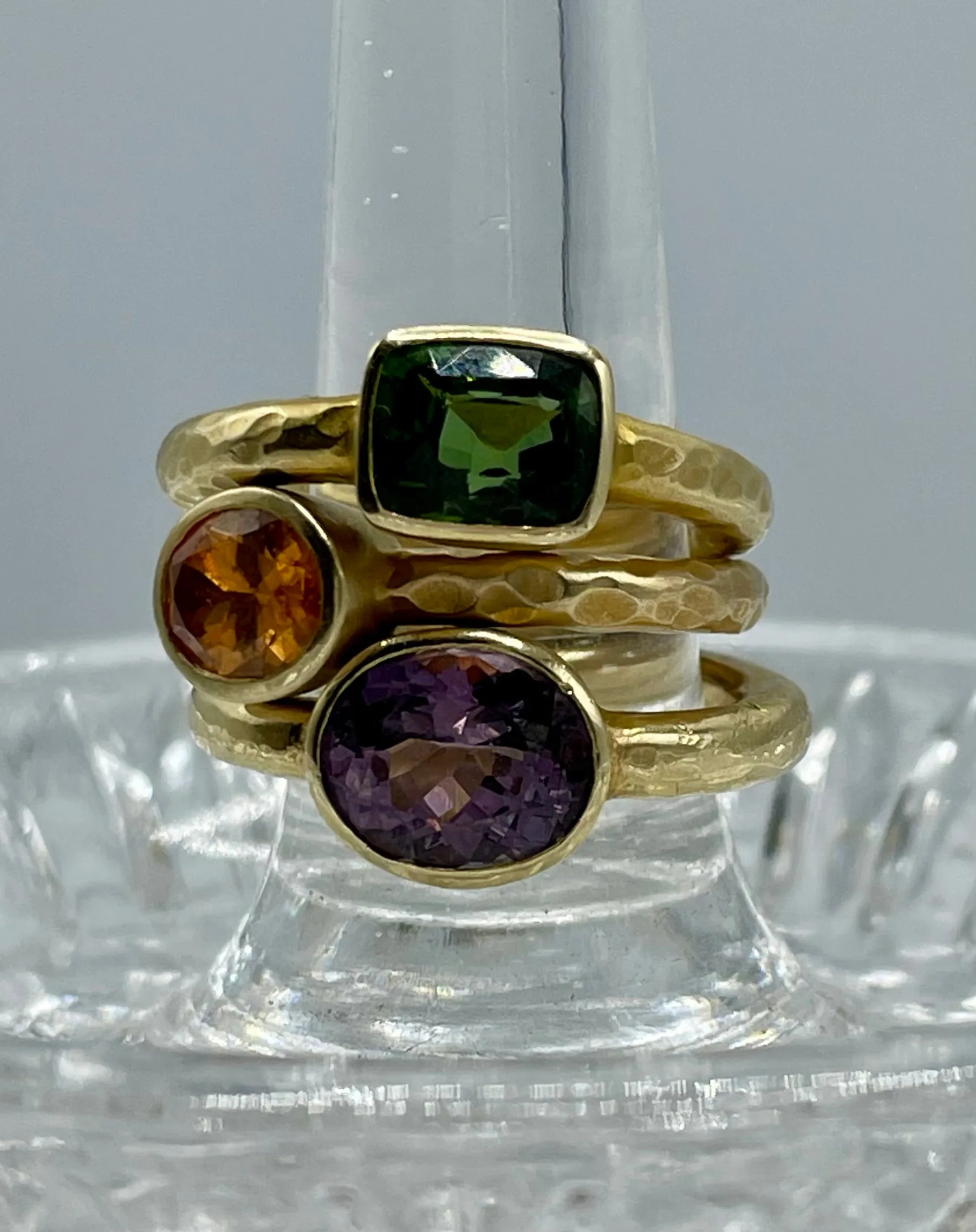 Rebecca Brenner Jewelry  ~  14K Hammered Gold Ring with Bezel Set Spessartite Garnet