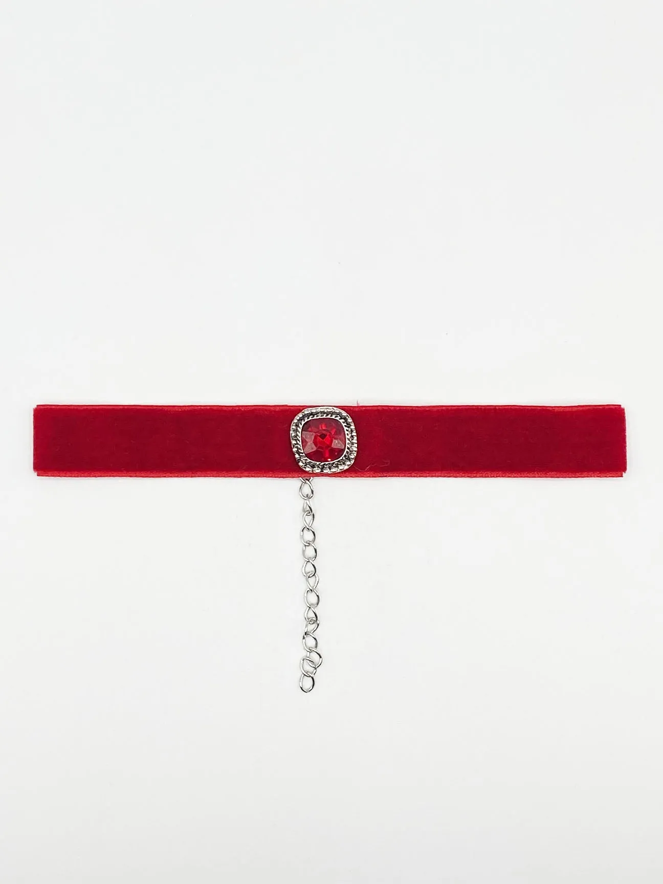 Red Faux Velvet Choker Necklace with Red Jewel