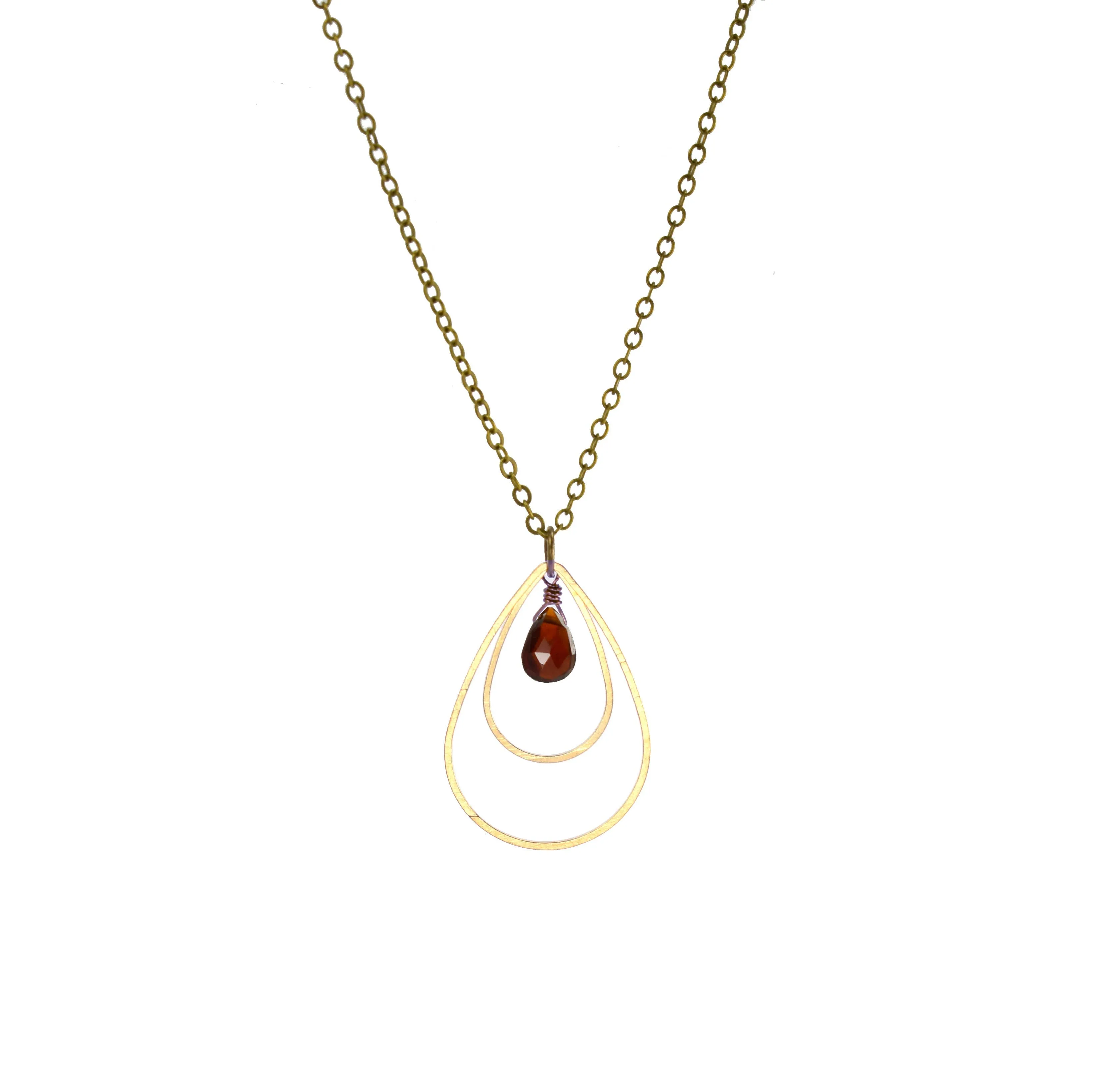 Red Garnet Double Teardrop Necklace