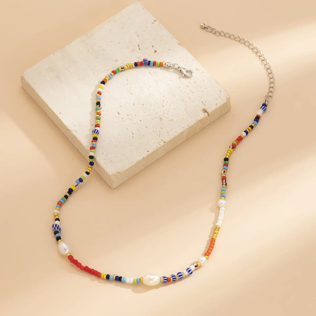 Red Howlite & Pearl Silver-Plated Beaded Choker Necklace