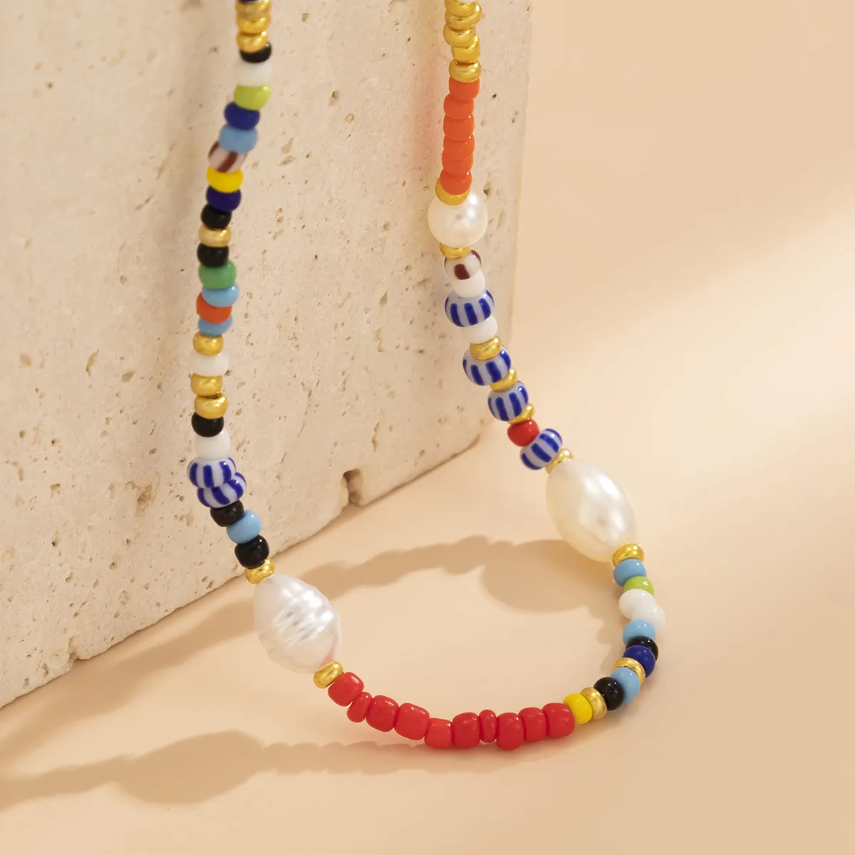 Red Howlite & Pearl Silver-Plated Beaded Choker Necklace