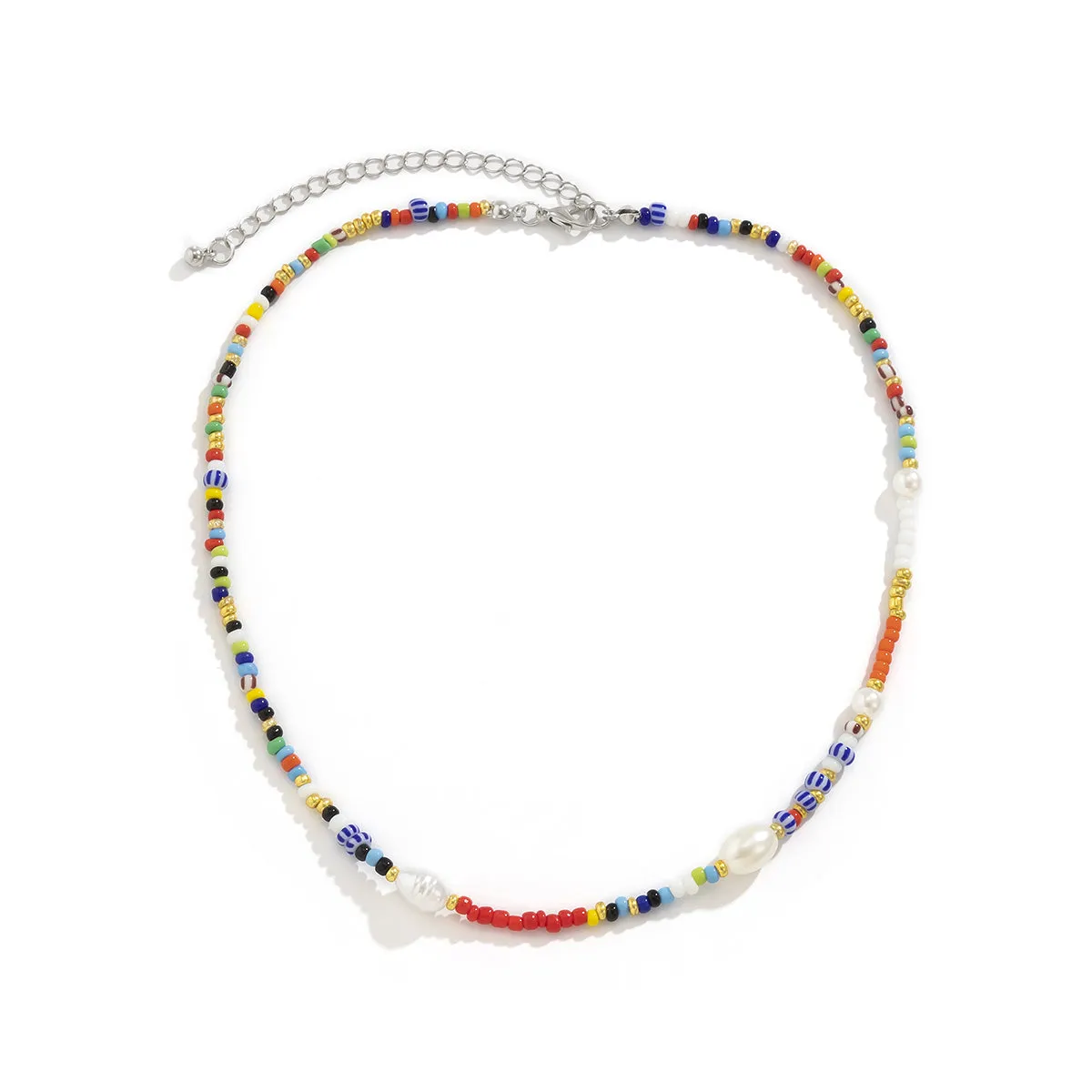 Red Howlite & Pearl Silver-Plated Beaded Choker Necklace