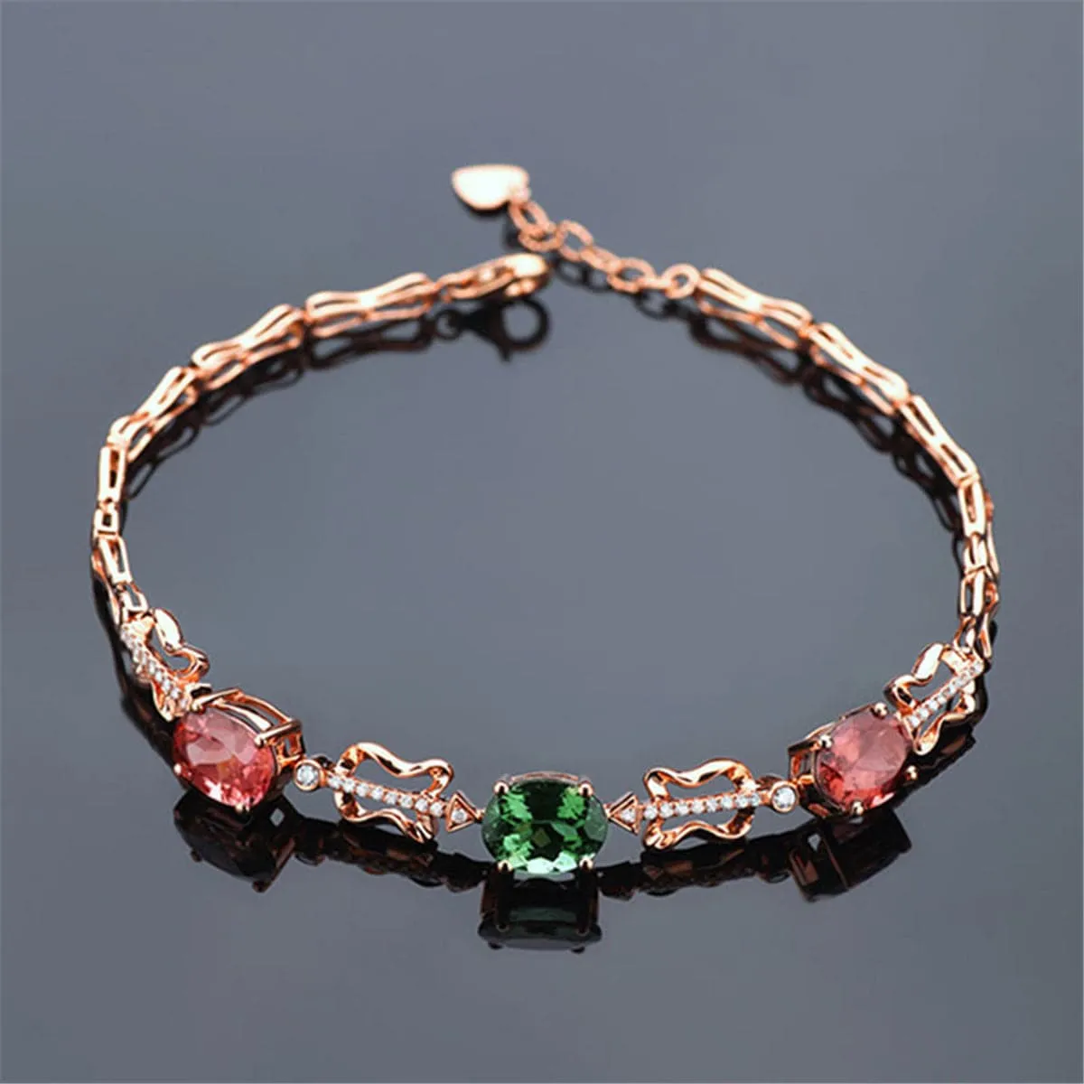 Red Oval Crystal & 18K Rose Gold-Plated Charm Bracelet