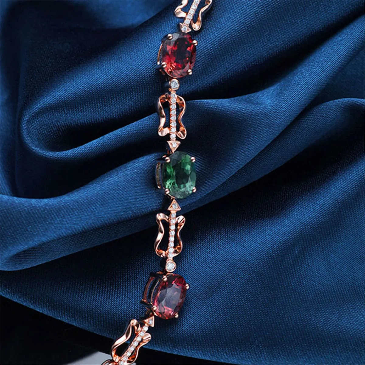 Red Oval Crystal & 18K Rose Gold-Plated Charm Bracelet