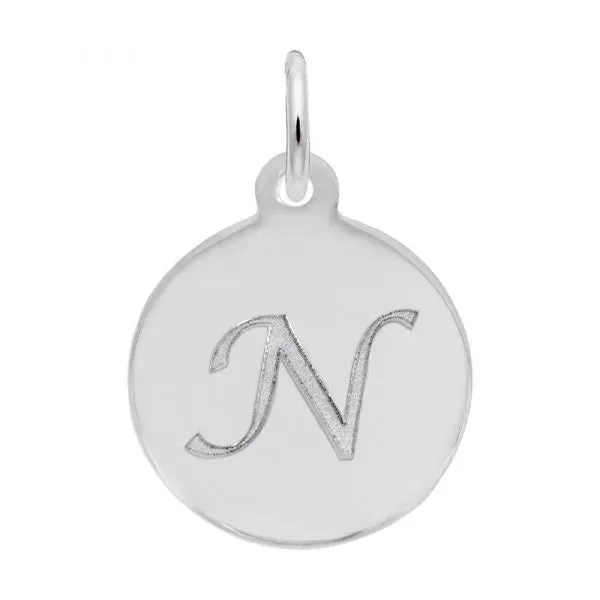 Rembrandt Charms Sterling Silver Rhodium or Gold Plated Initial N Disc Charm Pendant