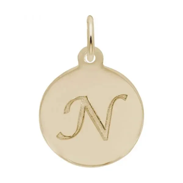 Rembrandt Charms Sterling Silver Rhodium or Gold Plated Initial N Disc Charm Pendant