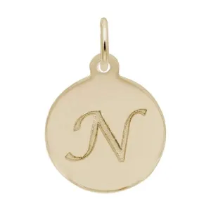 Rembrandt Charms Sterling Silver Rhodium or Gold Plated Initial N Disc Charm Pendant