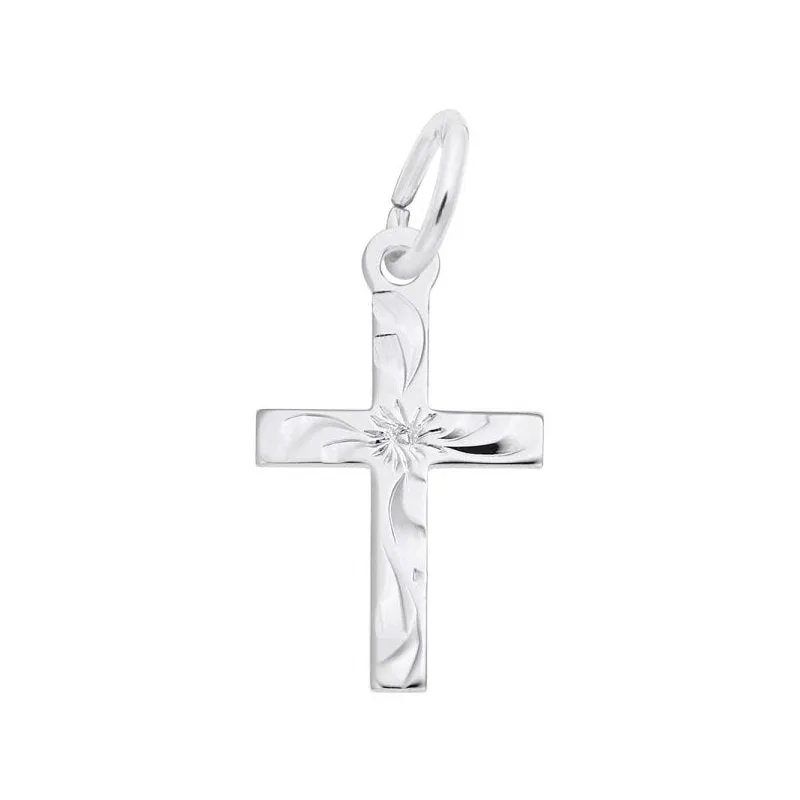Rembrandt Charms Sterling Silver Rhodium or Gold Plated Small Flared Cross Pendant