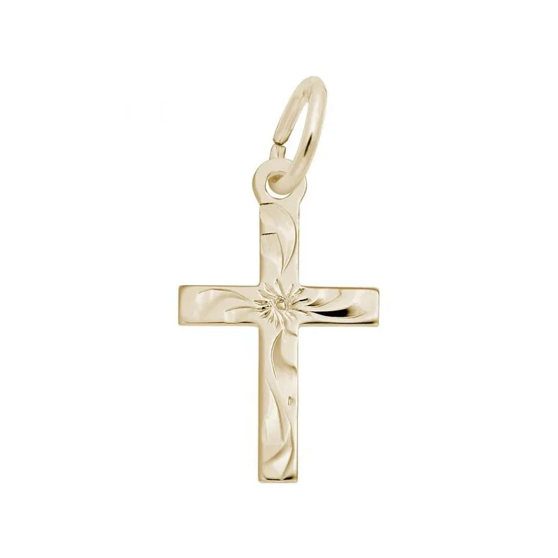 Rembrandt Charms Sterling Silver Rhodium or Gold Plated Small Flared Cross Pendant