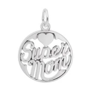Rembrandt Charms Sterling Silver Rhodium Plated "Super Mom" Pendant
