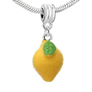 Resin Lemon Yellow Fruit Dangle Charm Pendant for European Snake Chain Bracelet