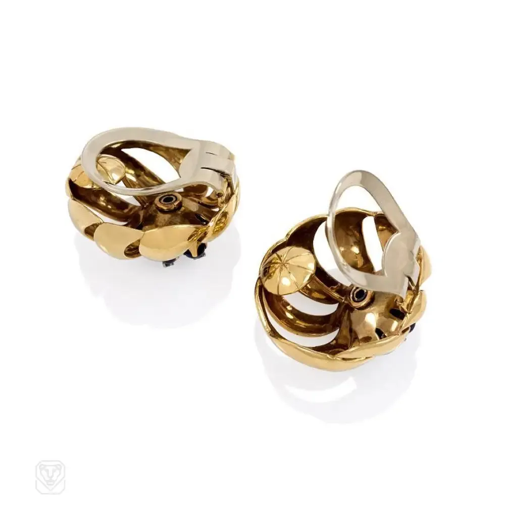 Retro gold, turquoise, sapphire, and diamond earrings