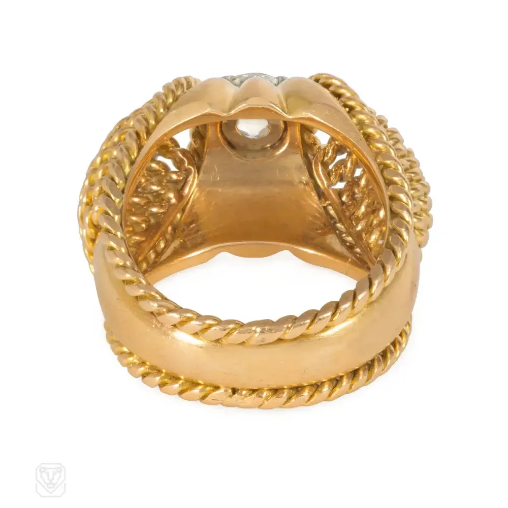 Retro rope twist gold and diamond cocktail ring