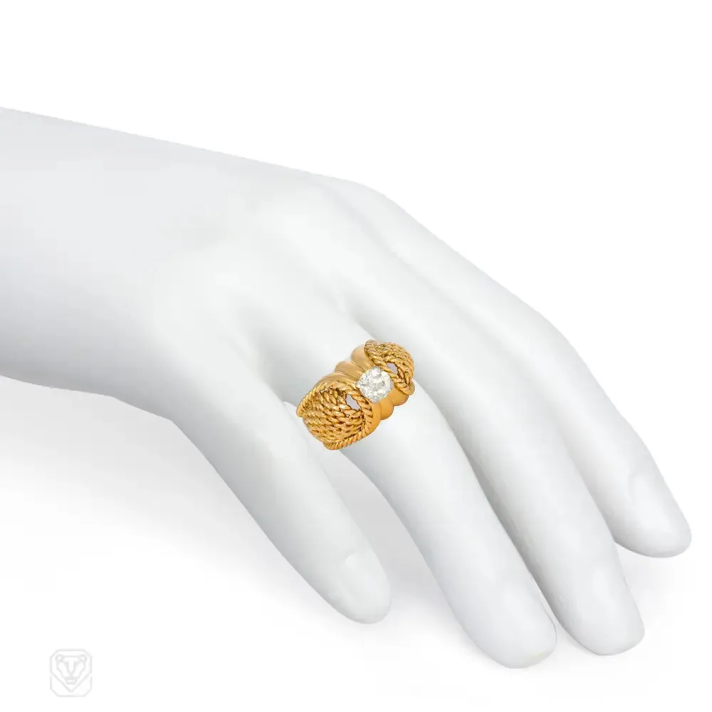 Retro rope twist gold and diamond cocktail ring