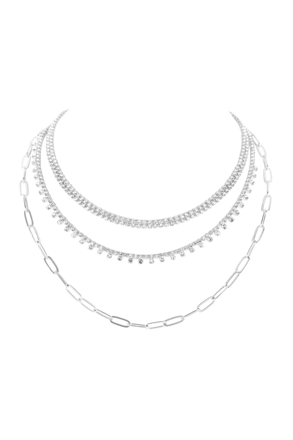 RHINESTONE CHOKER CHAIN MULTI SET NECKLACE