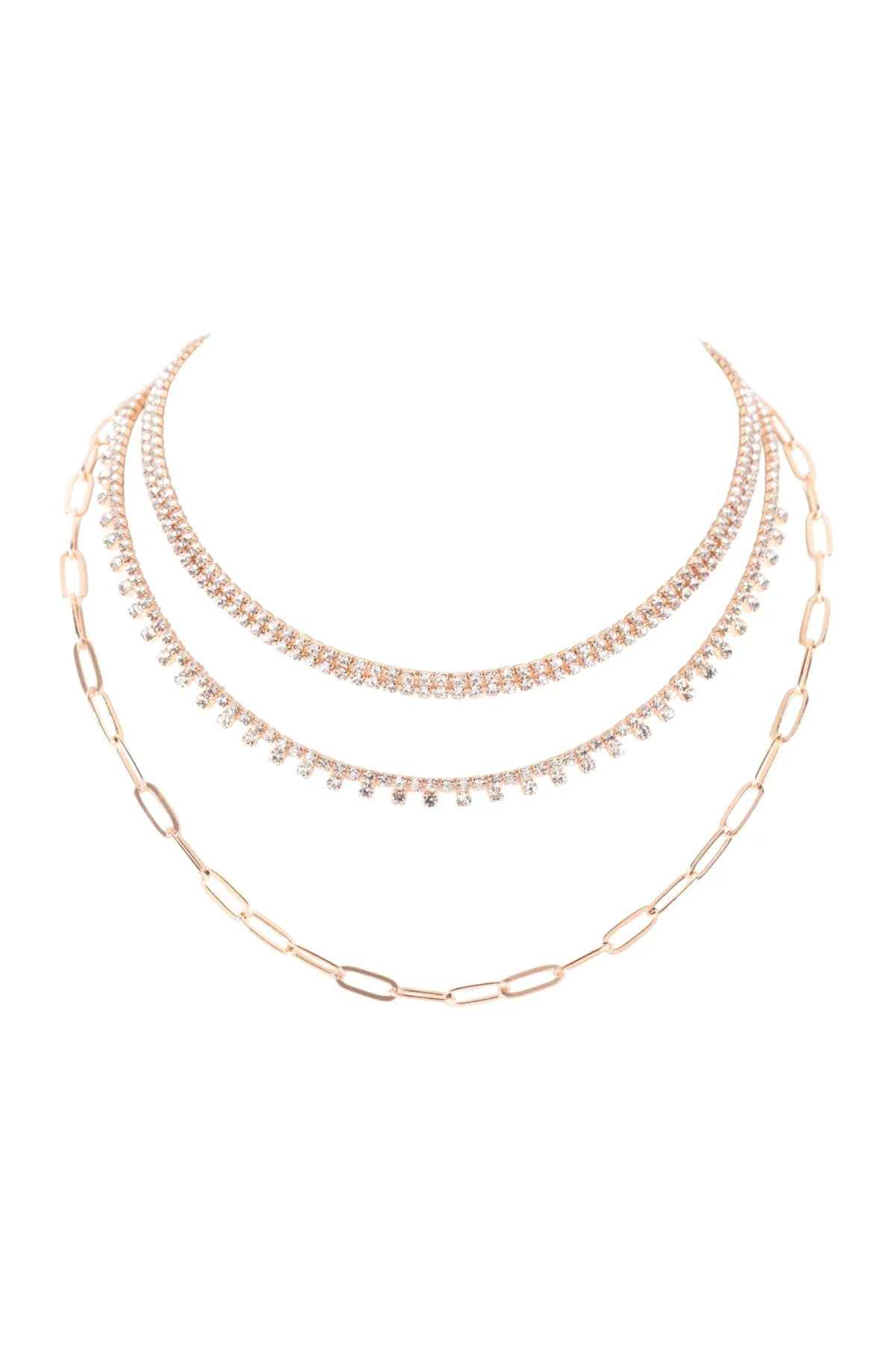 RHINESTONE CHOKER CHAIN MULTI SET NECKLACE