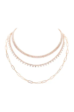 RHINESTONE CHOKER CHAIN MULTI SET NECKLACE