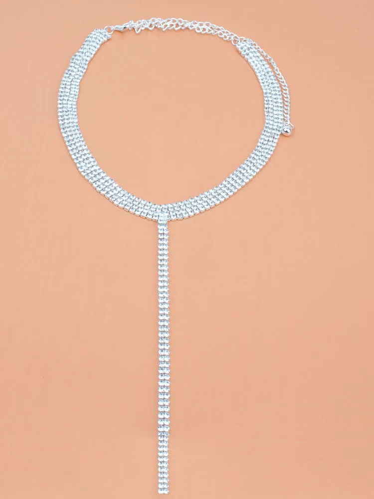 Rhinestone Decor Y Lariat Necklace