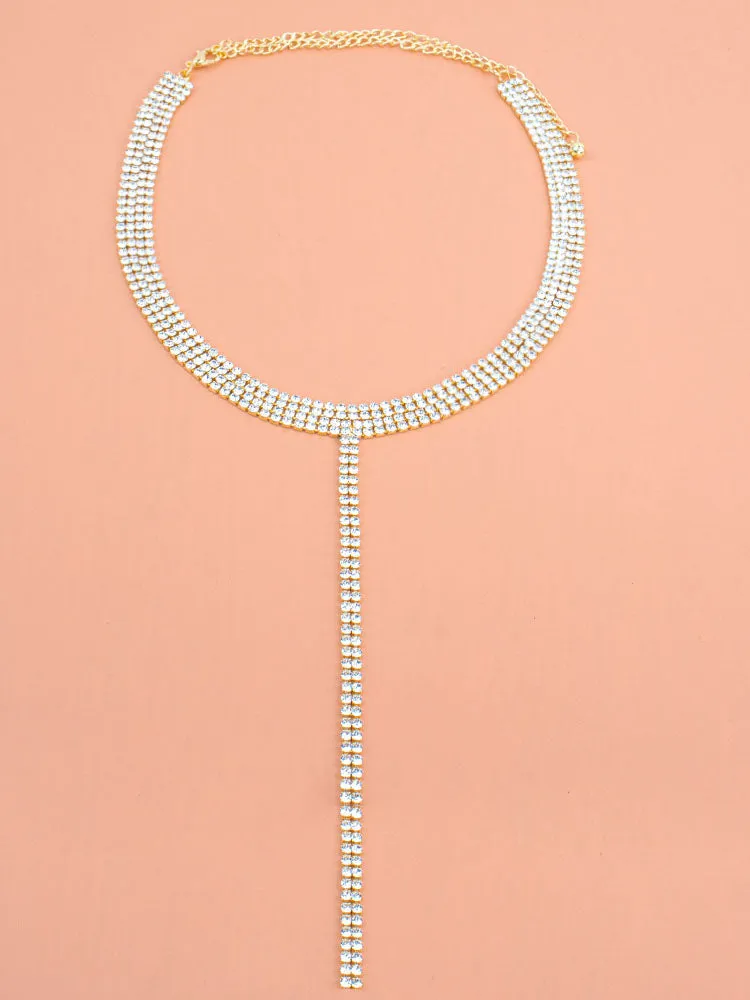 Rhinestone Decor Y Lariat Necklace