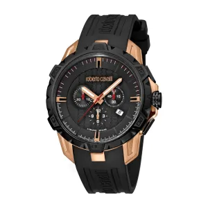 Roberto Cavalli Men's Chronograph Watch Black Silicon Strap & Black Dial