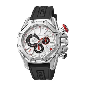 Roberto Cavalli Men's Chronograph Watch Black Silicon Strap With White Dial