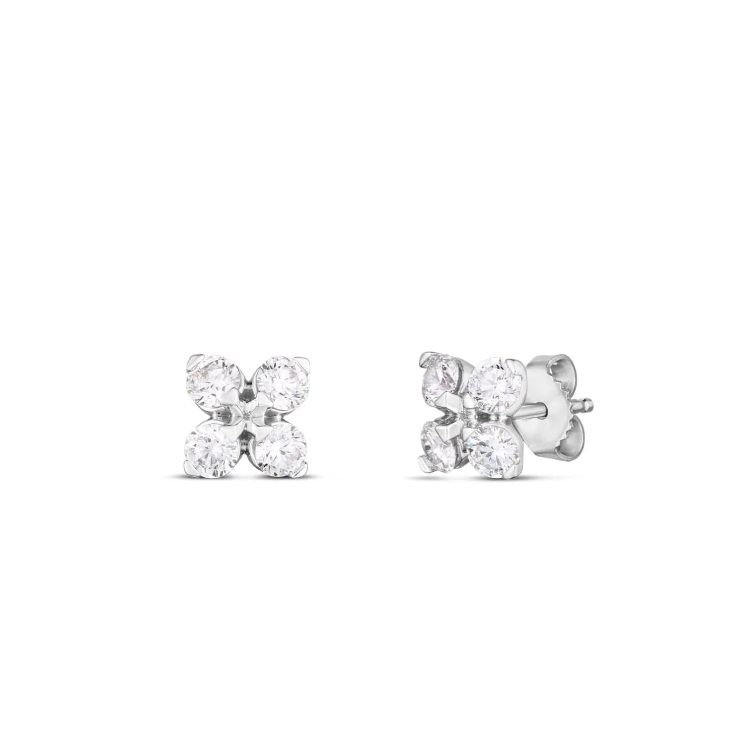 Roberto Coin Diamond Flower 18K White Gold Diamond Stud Earrings