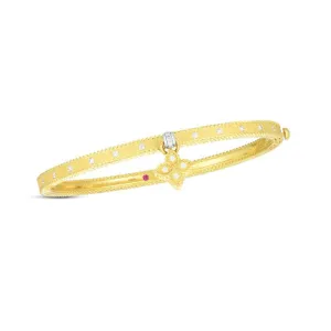 Roberto Coin Diamond Princess Flower Symphony Bangle with Flower Charm in 18K Yellow Gold