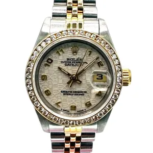 Rolex 69173 Datejust Half Gold, Diamond Bezel Watch, 26mm