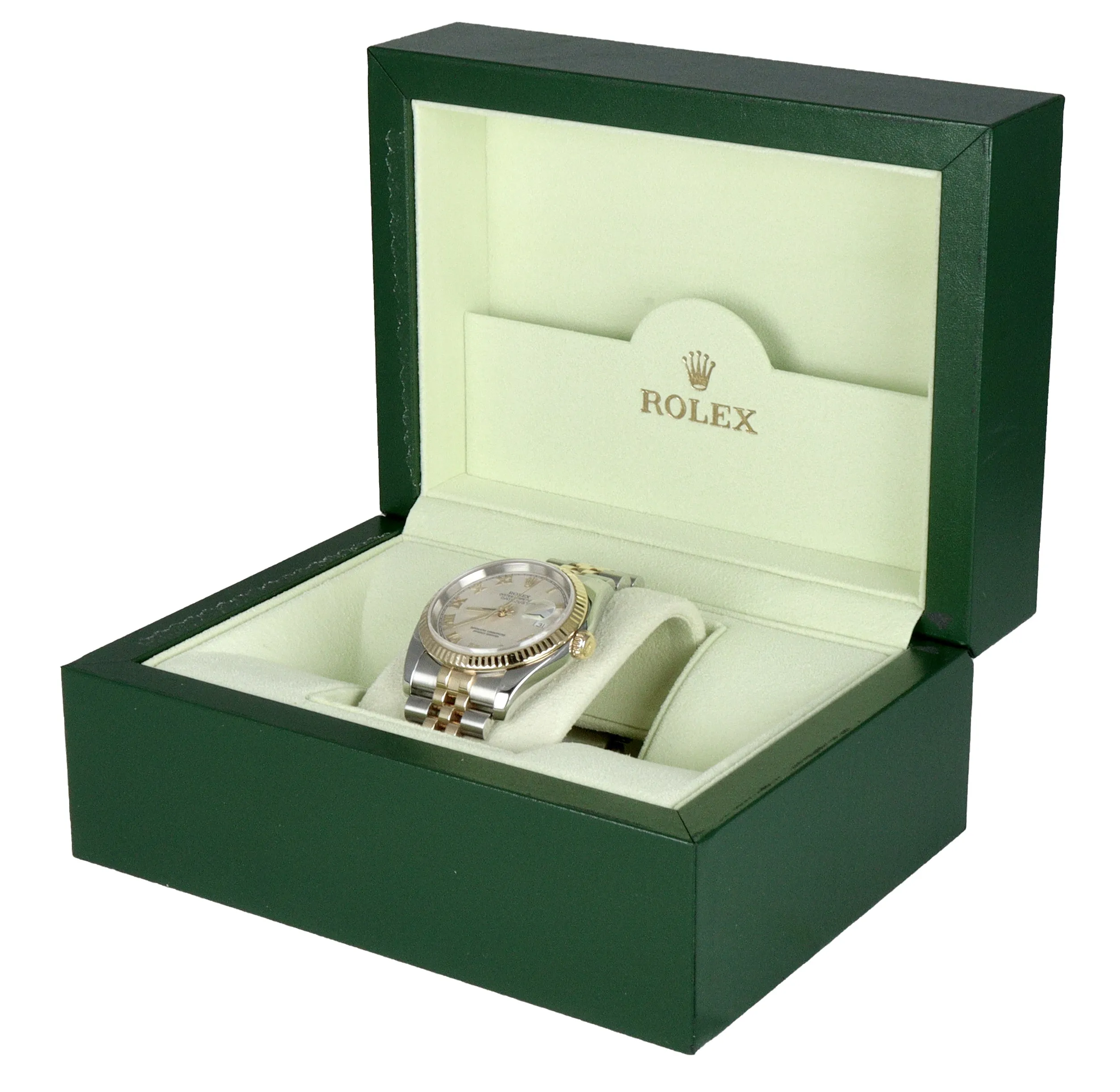 Rolex DateJust 36mm Ivory Pyramid Roman 116233 Two-Tone 18K Gold Stainless Watch