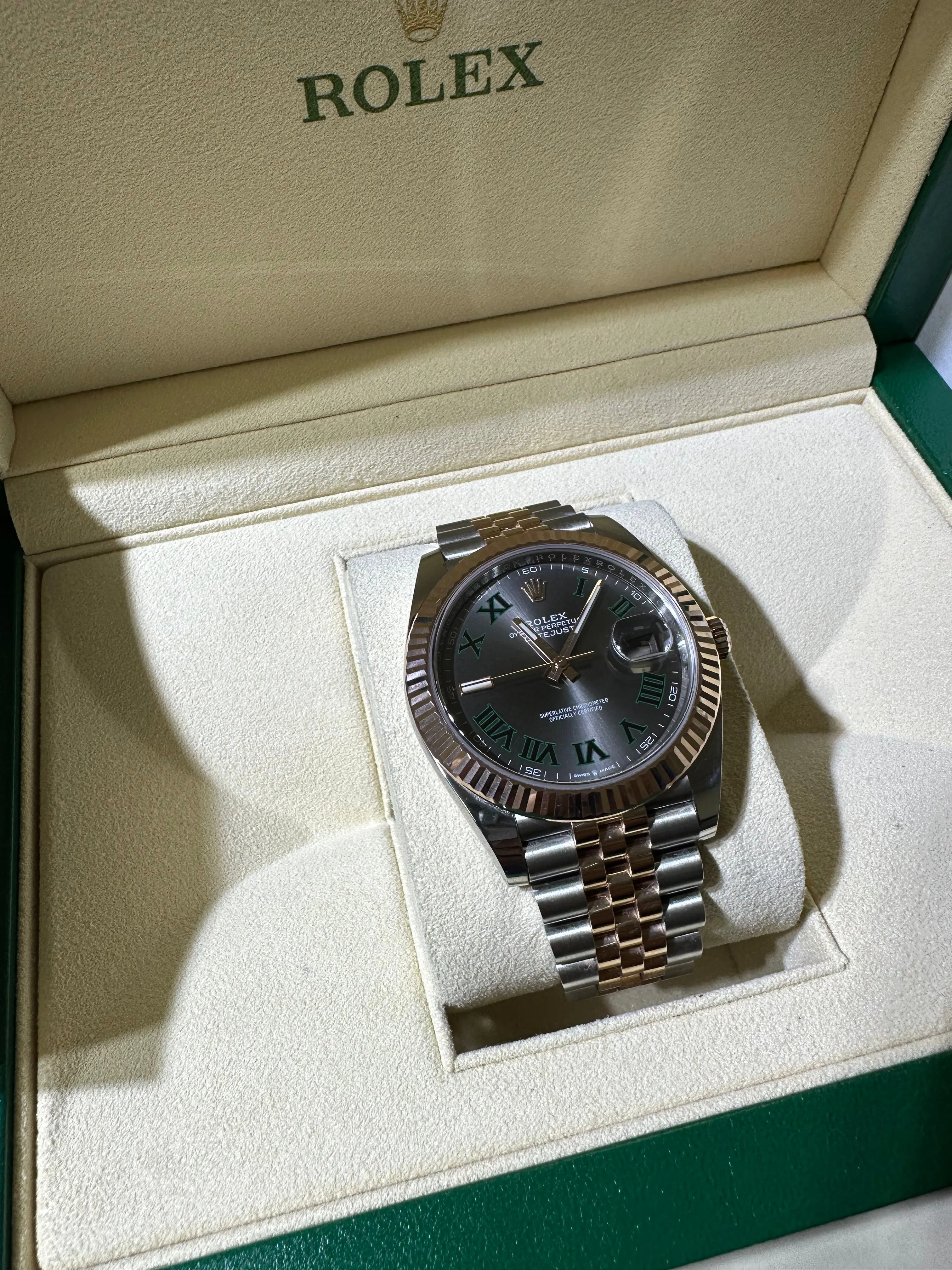 Rolex DateJust 41 126331 WIMBLEDON Gray Everose Gold 18K Two Tone Watch CARD
