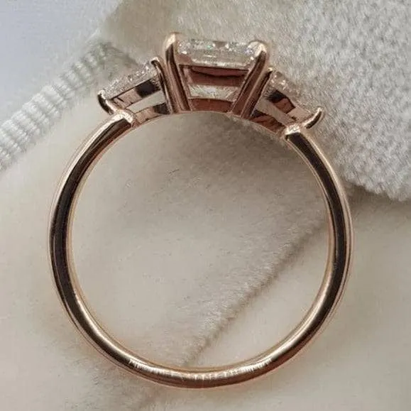 Rose Gold 2.0ct Cushion Cut Three Stone Diamond Engagement Ring