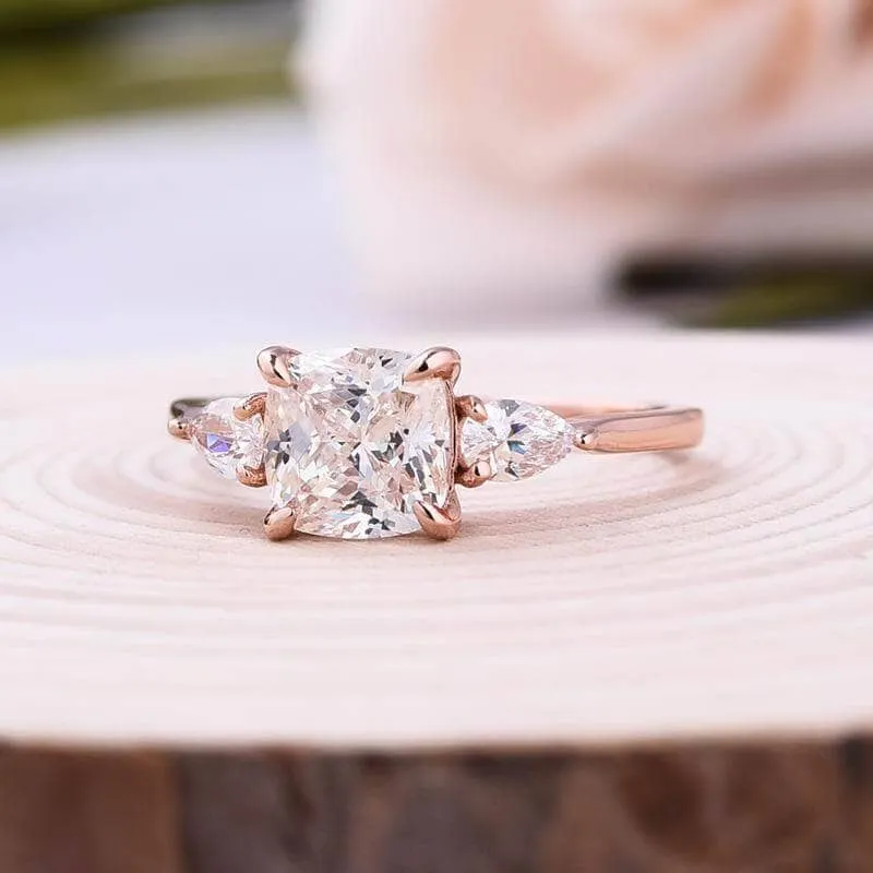 Rose Gold 2.0ct Cushion Cut Three Stone Diamond Engagement Ring