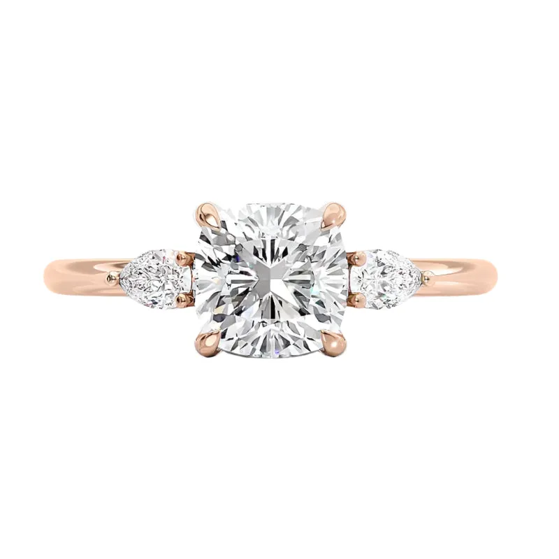 Rose Gold 2.0ct Cushion Cut Three Stone Diamond Engagement Ring