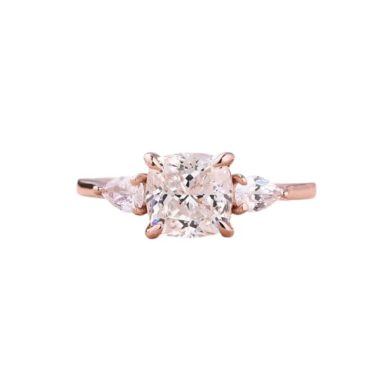 Rose Gold 2.0ct Cushion Cut Three Stone Diamond Engagement Ring