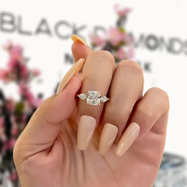 Rose Gold 2.0ct Cushion Cut Three Stone Diamond Engagement Ring
