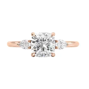 Rose Gold 2.0ct Cushion Cut Three Stone Diamond Engagement Ring